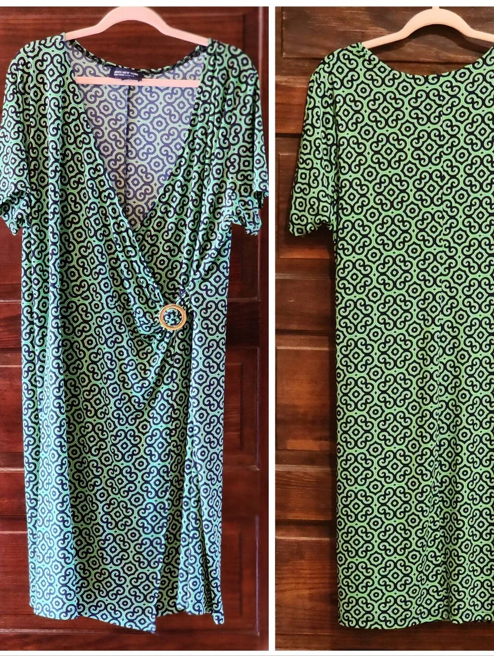 Jones New York Green Geometric Faux Wrap Midi Dress - Picture 6 of 9